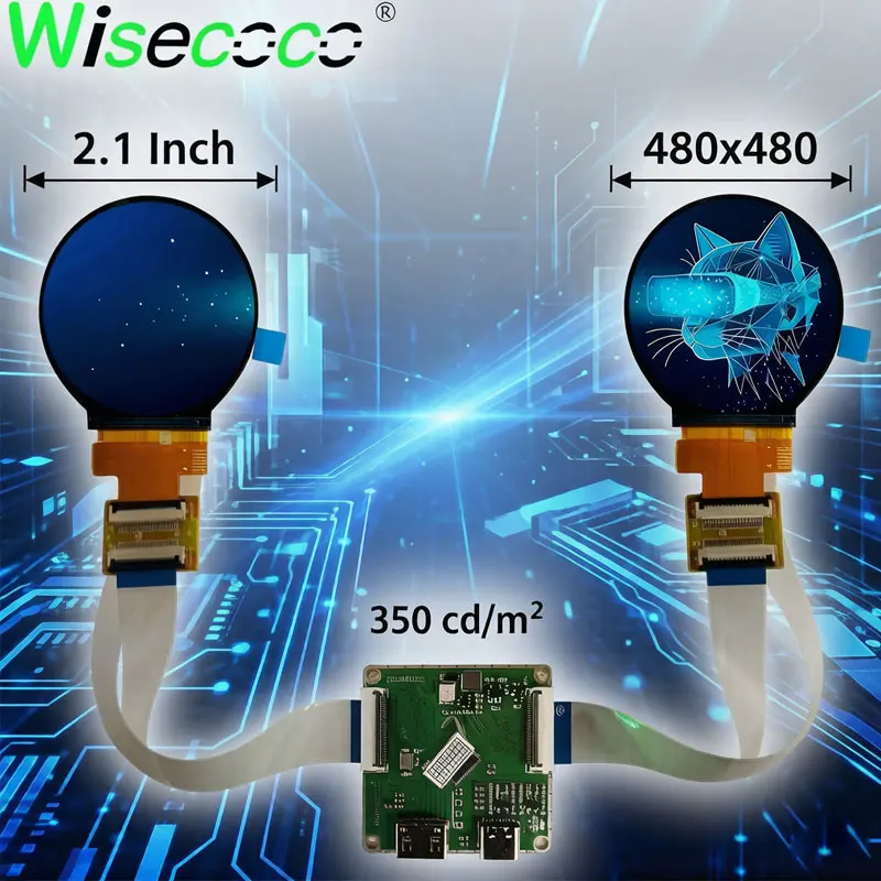 2.1 Inch Dual IPS Round Display 480x480 LCD Module for DIY Electronics Raspberry Pi Maker Projects VR Display MIPI USB-C Driver