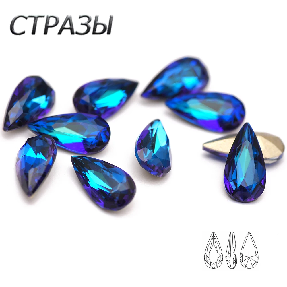 CTPA3bI 10 sztuk bermudy niebieski Teardrop 3D Nail Art dżetów luźne Manicure dekoracji szkła diament DIY artykuły rzemieślnicze koraliki