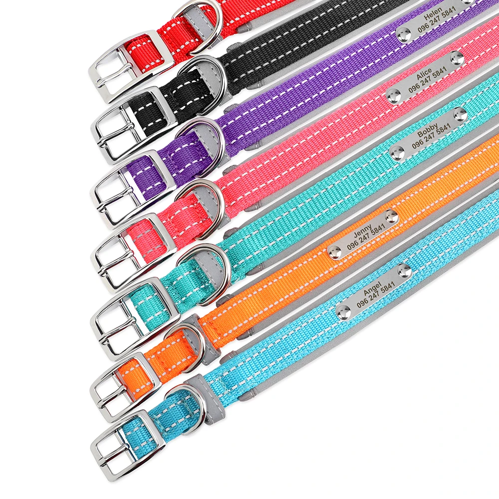 Personalized Dog Collar Reflective Dogs ID Collars Free Engrave Name Collars Adjustable for Small Medium Large Dogs Pet Pitbulls