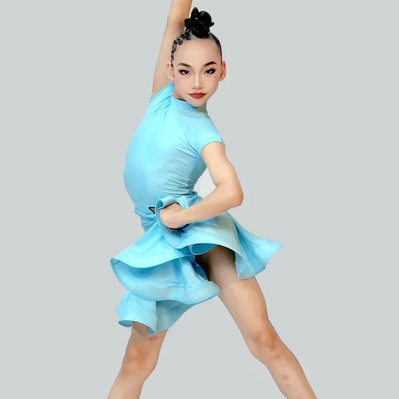 Moda infantil padrão nacional vestidos de dança de salão meninas mangas curtas samba trajes de competição de dança latina sl10639