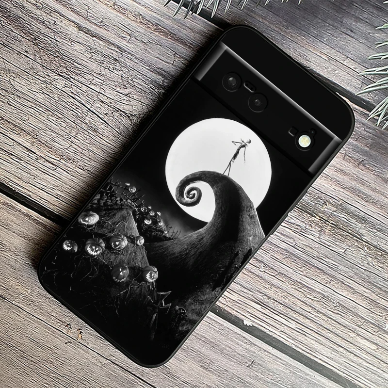 Disney Jack Skellington Anime dla Google Pixel 9 8 7A 7 6A 6 5A 5 4 4A XL 5G Czarny silikonowy, wstrząsoodporny pokrowiec na telefon