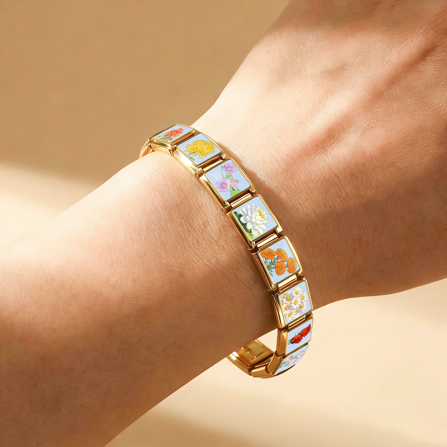Original Design 2026 Bunte Glasur Dezemberblumen Italienische Glieder passend für 9mm Edelstahl-Charm Schmuckherstellung Armband Geschenk DIY – Detail 6