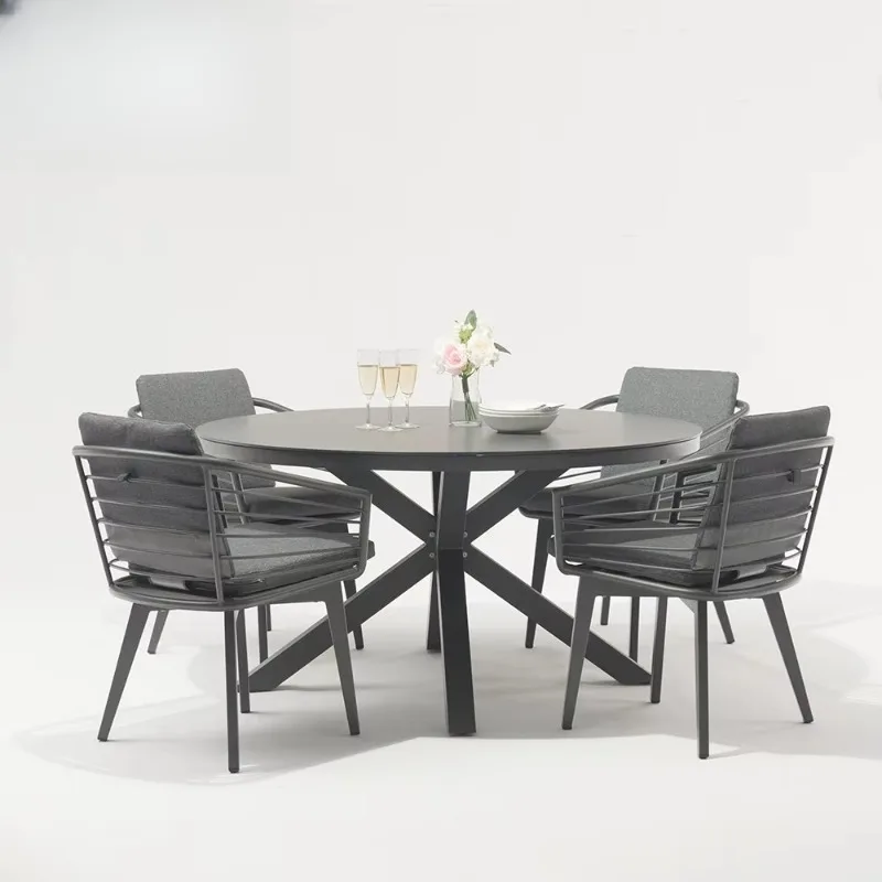 

Ulan Contemporary Restaurant Furniture Set Full Alum Frame Dining Table Outdoor Round Dining Table