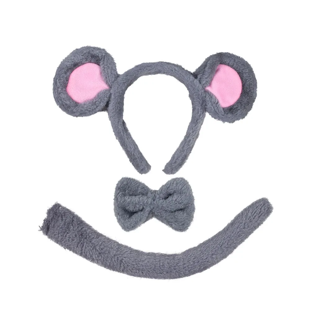 Adult Kids Party Plush Rat Mouse Ear Headband Gift Animal  Hair Bands Birthday   Holiday Festival Halloween Costume Cosplay