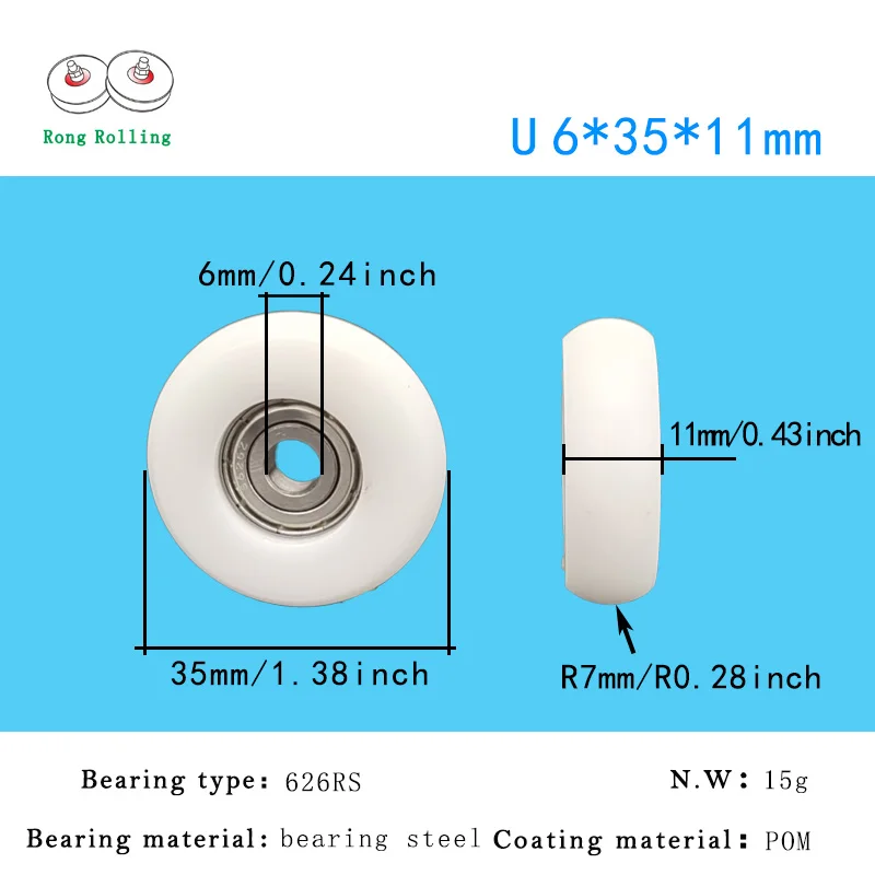 6*35*11mm,sliding gate window nylon roller wheel bearing steel 626ZZ  bearing bore 6mm,diameter 35mm,thickness 11mm. 10pcs/lot