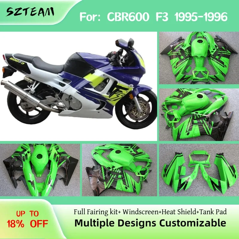 

100% Fit Fairing Kit CBR600F3 1995 1996 Green Black Injection Motorcycle Free Customized Fairings for Honda CBR 600 F3 95 96