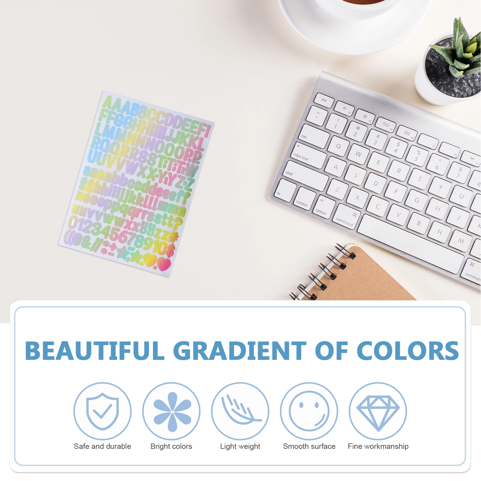 10pcs Alphabet Number Stickers Self Adhesive Vinyl Craft Decor Gradient Colors Scrapbook Letters Hand Account Notebooks