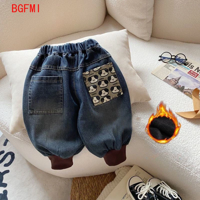 1-10 Y Childrens Velvet Jeans 2024 Korean Kids Autumn/Winter Plush Casual Baby Boys Pants Kids Boys Soft  Thick Denirsm Trousers