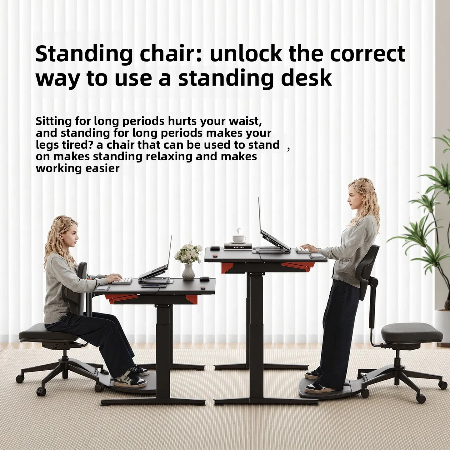3 in1 Ergonomic Standing Desk Chair, Perch Stool for Sit-Stand-Lean, Height Adjustable Office Stool with Back Support & Footrest image 2
