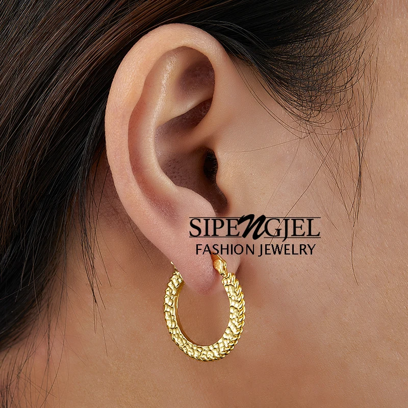 SIPENGJEL Vintage Round Hoop Earrings for Women Metal Geometric Circle Dangle Earrings Minimalist Gold Plated earrings Jewelry