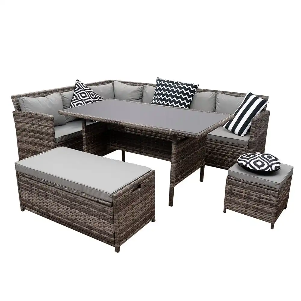 9 Seater Rattan Outdoor Furniture Set Sectional Corner Sofa Outdoor Garden Set with Storage Bench