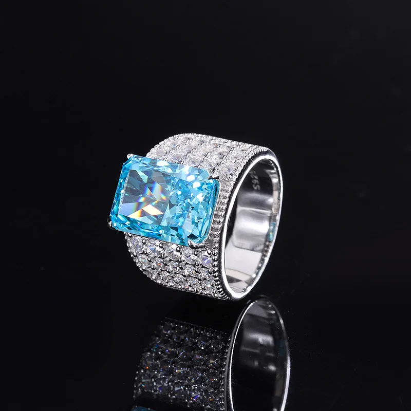 18K Gold Set with PT950 Platinum High Carbon Diamond High Quality Rectangular Set Diamond Ring Main Stone 10*14