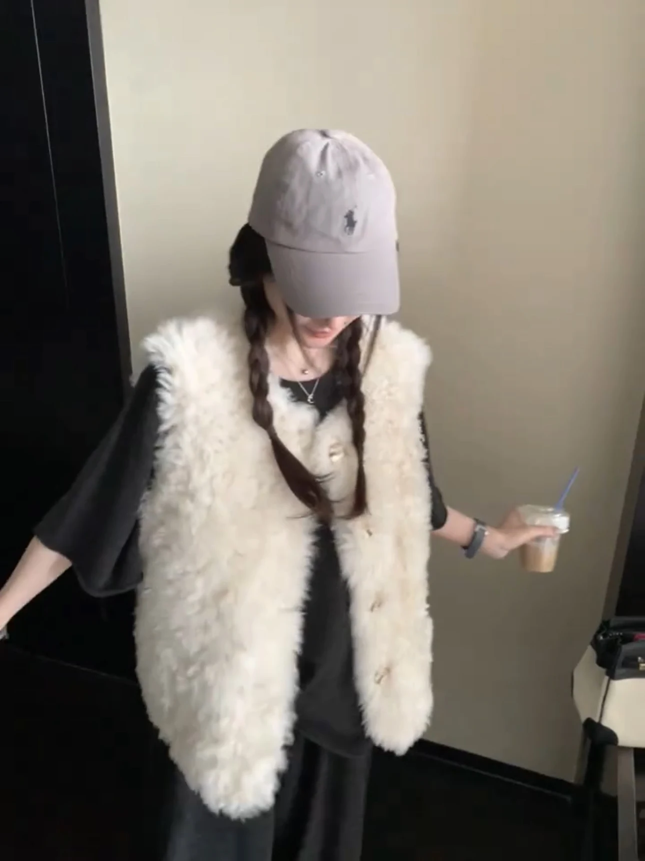 Gilet retrò in pelle e pelliccia Capispalla Svel da donna Calore alla moda Antivento Lunghezza alla coreana Vestibilità regolare Pendolarismo Sle