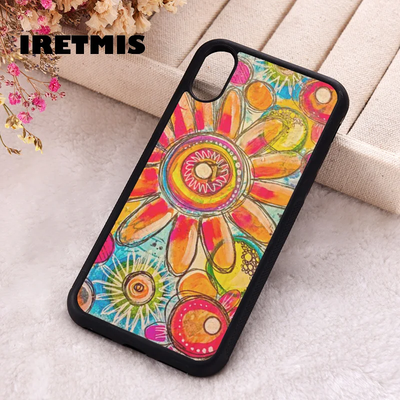 Iretmis Phone Cover Case For iPhone X XS Max XR 11 12 13 PRO MINI 14 15 16 Plus Rubber Silicone TPU colorful flowers