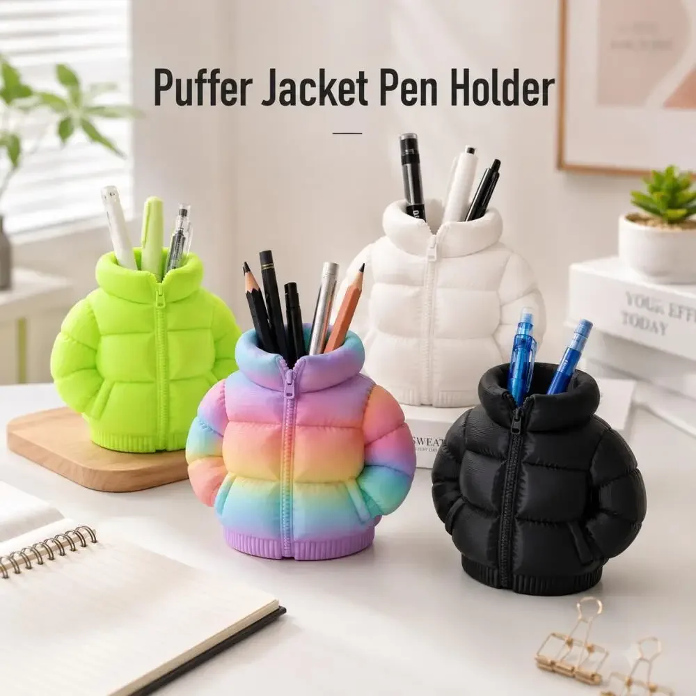 Cute Down Jacket Shaped Pen Holder 3D Printed Cup Coaster Desktop Stationery Desk Organizer For Home Office Classroom Decor