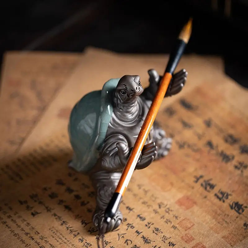 Longevity tortoise ornament ceramic Ge kiln pot pen holder pen holder creative tea ceremony desktop decoration tea pet tea play
