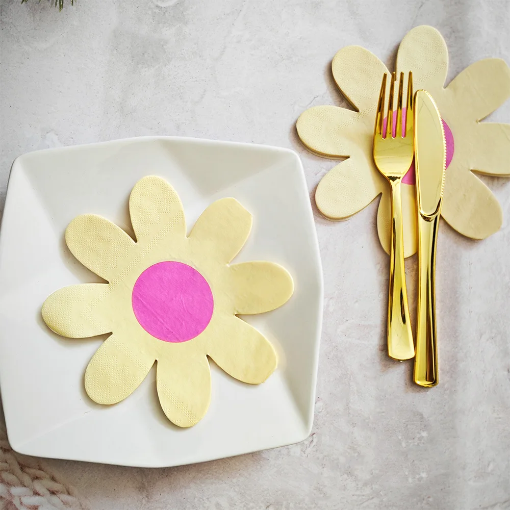 20-100 stücke Blume Papier Servietten Einweg Gänseblümchen Rosa Blume Papier Servietten Baby Dusche Geburtstag Party Geschirr Dekor Liefert – Detail 5
