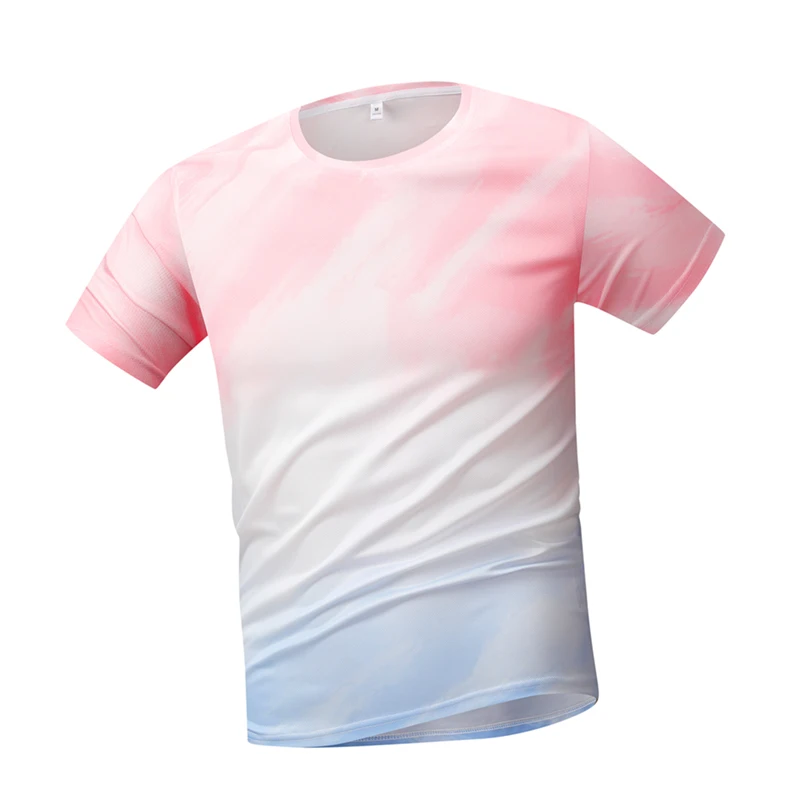 Men Tie Dye Gradient Quick Dry T-shirt Ice Silk Breathable Short Sleeve O Neck Sports Running Fitness Tops