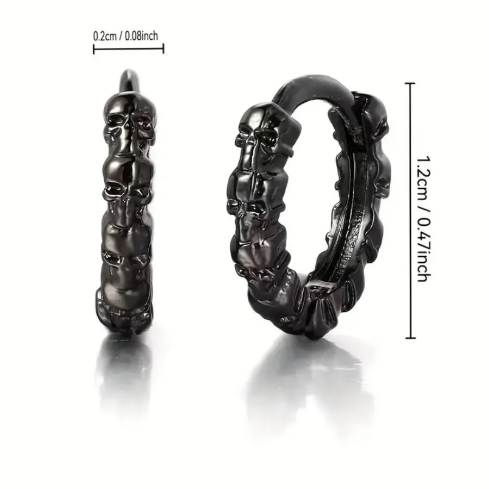 Copper Skull Hoop Earrings Creative Silver Hip Hop Circle Earrings Personalized Skeleton Design Gothic Ear Buckles Halloween