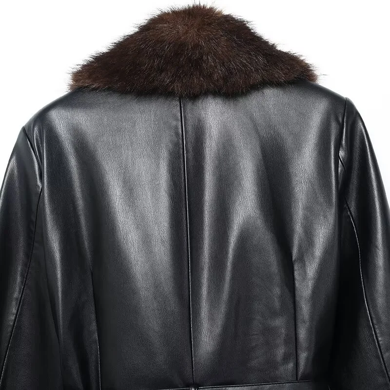 معطف نسائي شتوي جديد لعام 2025 أنيق غير رسمي بتأثير من الفرو الصناعي وياقة قابلة للفصل مع حزام معطف فضفاض #6