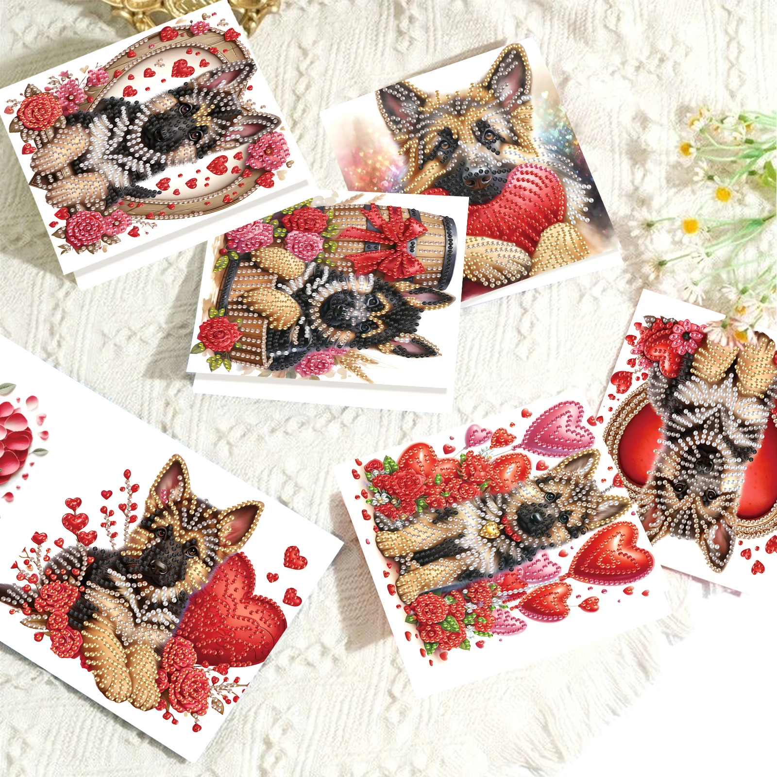 6Pcs Diamond Painting Greeting Cards Kit,DIY Lovely dogs Handmade Festival Greeting Diamond Art Birthday Creative Cards - view 5