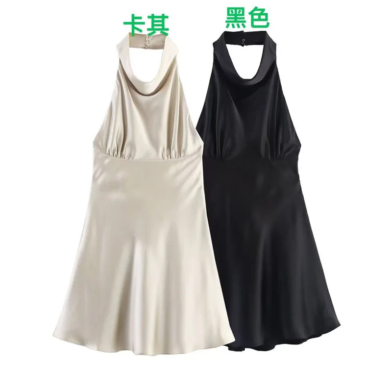 新しいヨーロッパとアメリカの女性向けファッション、シルクサテンの質感のドレス