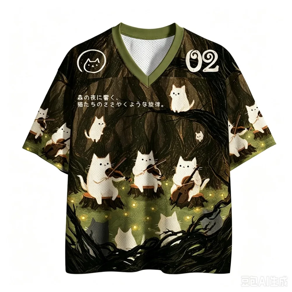 3D-Druck mit Waldkatzenmuster, schnelltrocknendes, atmungsaktives Sport-T-Shirt für Herren mit V-Ausschnitt, Übergröße, Outdoor, Street, Casual, Y2K, Eltern-Kind-Kleidung – Detail 2