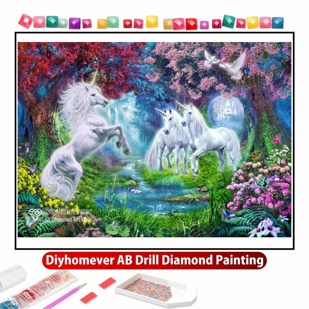 

Unicorn 5D DIY AB Diamond Painting Embroidery Fantasy Animal Landscape Art Cross Stitch Mosaic Pictures Handmade Home Decor Gift