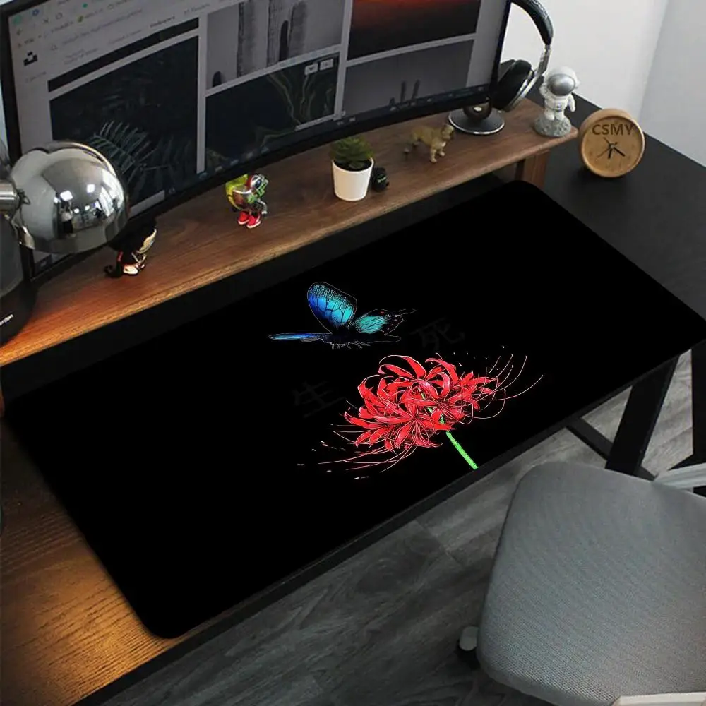 Red Spider Lily & Blue Butterfly Mouse Pad, Gaming Desk Mat, Non-Slip Extended Keyboard Pad for Office & Home