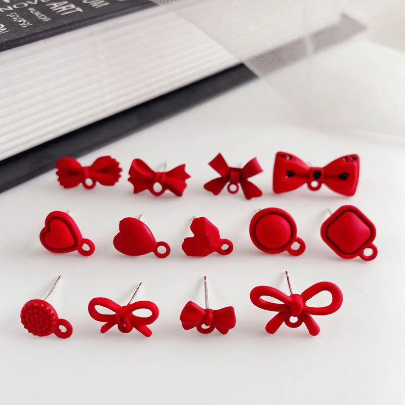 10pcs Christmas Love Heart Earrings Connectors Red Butterfly Round Earrings Base Stud Earring Settings for Diy Jewelry Making