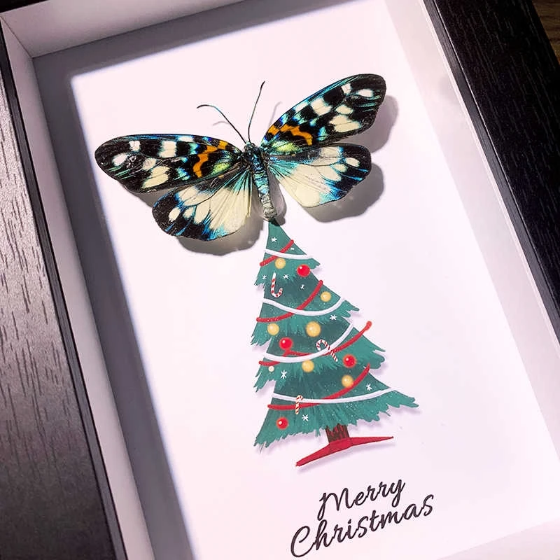 

2076 Original Handmade Customized Gifts Butterfly Christmas Tree Specimen Ornament Decorative Painting Christmas Gifts Artwork