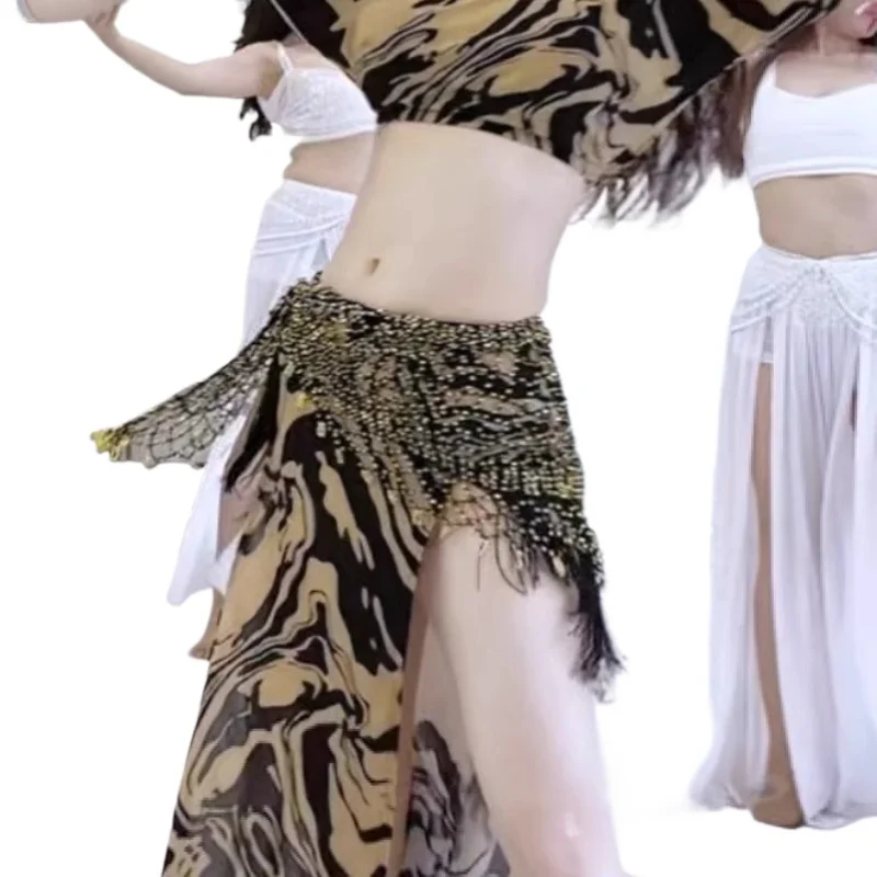 New Belly Dance Hip Scarf Woven Skirt Belly Dancing Belt Triangle Shawl Tassel Beaded Belts Waist Chain Cover for Women Girls