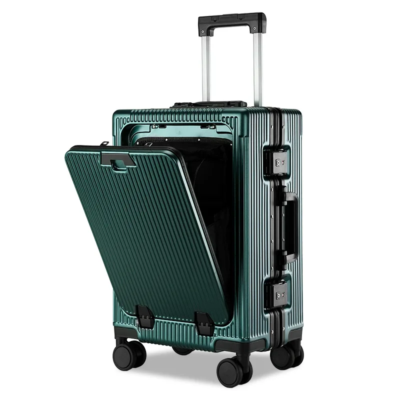 Front Opening Travel Suitcase on Wheels Aluminum Frame USB Travel Bag Large Capacity TSA Password Rolling Luggage Case