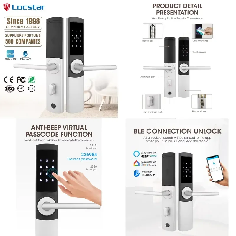 Locstar Security Cerradura Inteligente Door Password Code Digital Card Keyless TTlock Hotel Apartment Smart Mortise