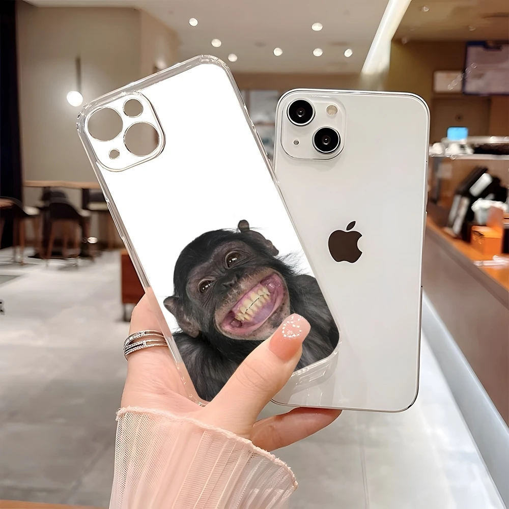 Monkey Sipping Caprisun Meme Phone Case for 15 Pro Max iphone 14 Plus 11 12 13 Mini 7 8 Plus X XR XS SE Transparent Soft Cover