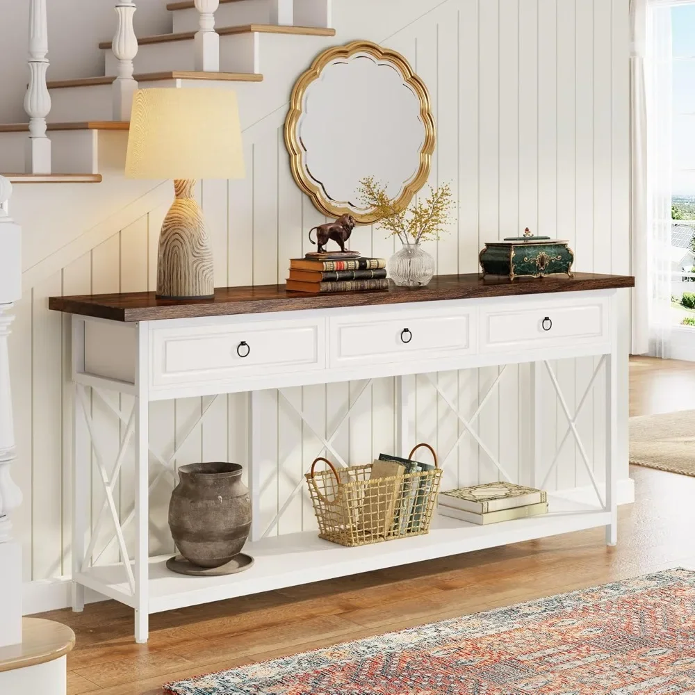 

70.8" Console Table with 3 Drawers, Farmhouse Entryway Table with Storage Shelf, Narrow Long Sofa Foyer Table for Entryway