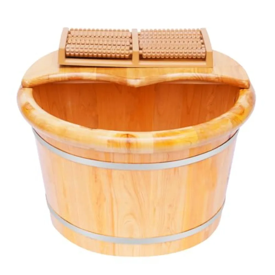 

Wooden Foot Basin with Massager - Solid Cedar Wood Foot Bath Tub with Cover - Portable Spa Soaking Bucket for Relaxation Pedicu