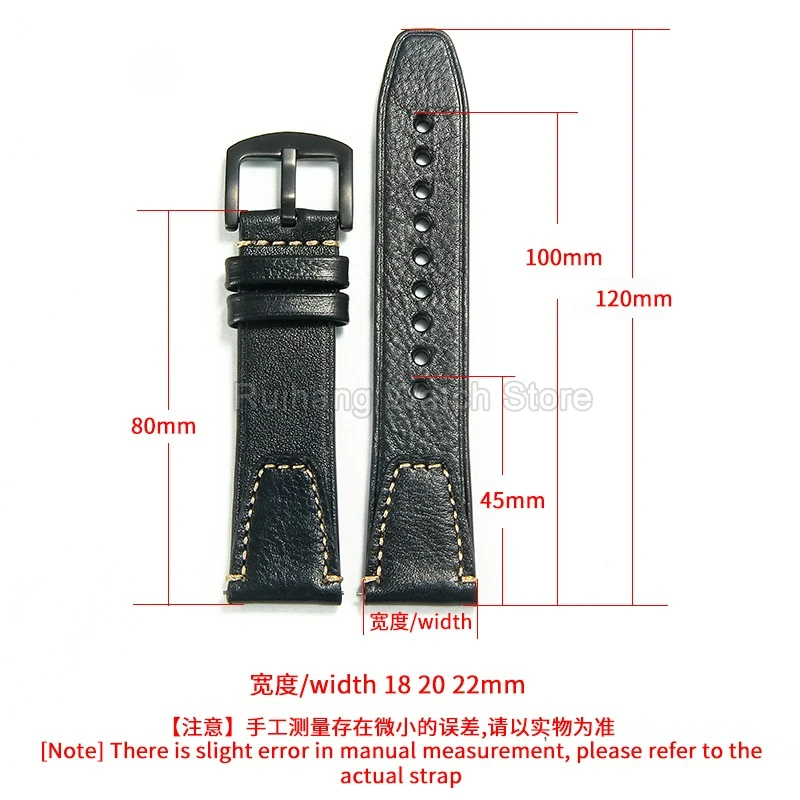Top-Grain Cowhide Watch Strap Oil Shiny Lightweight Comfortable Anti-Stretch Flat Interface for Tissot DW Armani Casio Seiko
