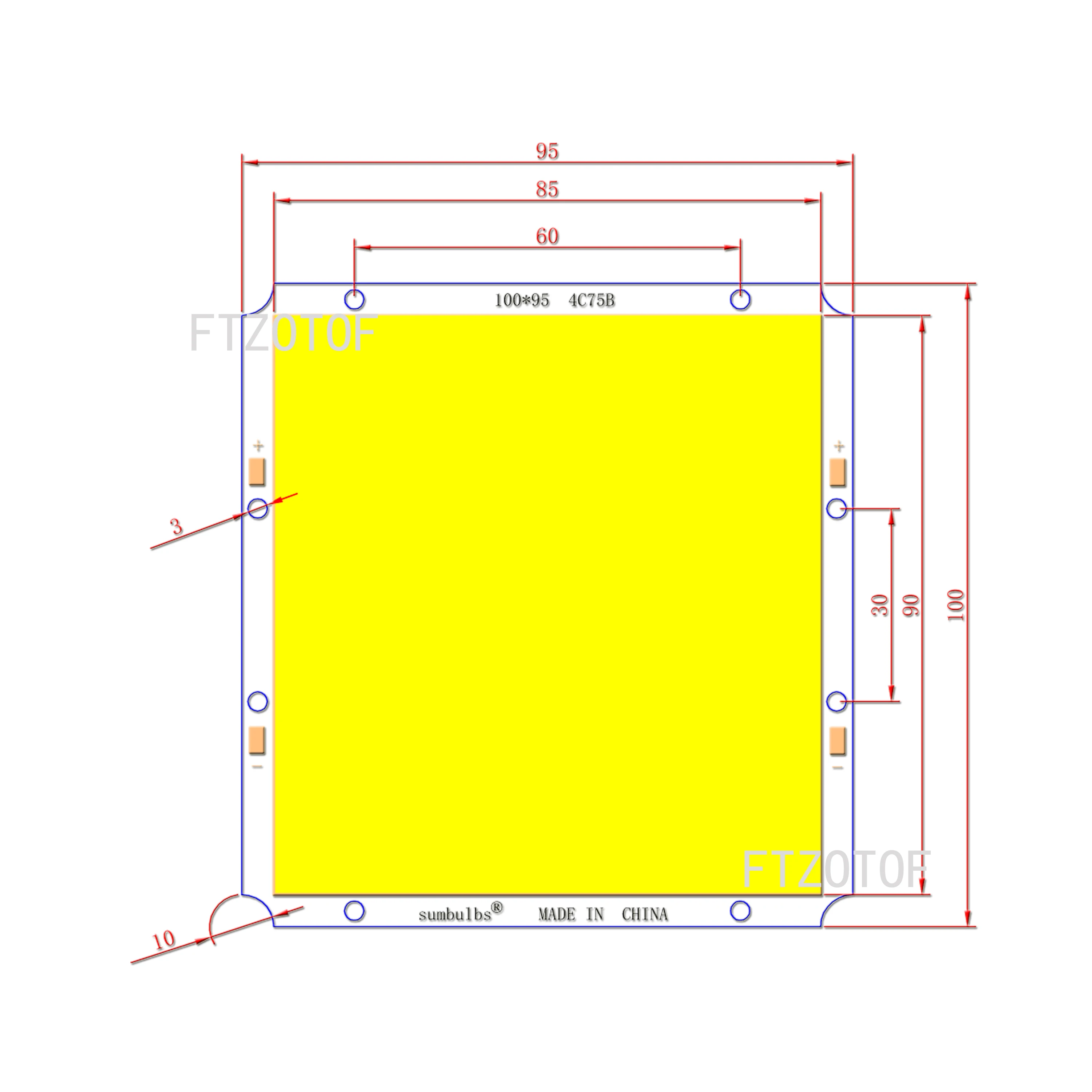 Imagem -05 - Led Cob Painel Chip com Dimmer Frio Quente Branco Azul Lâmpada a Bordo Bulbo do Carro ao ar Livre dc 12v 50w 100x95 mm