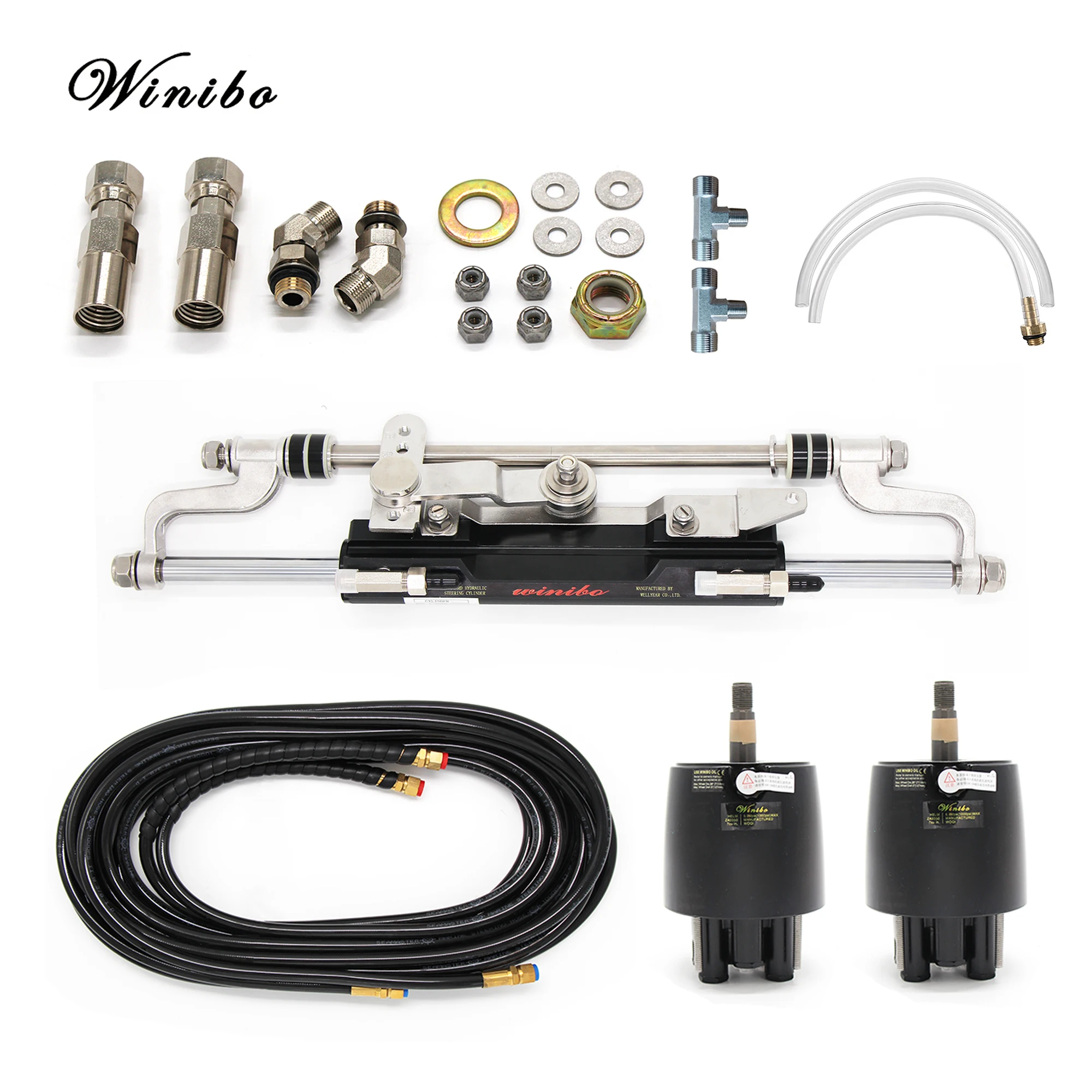 Winibo Dual Pump Hydraulic Steering System For 300HP Outboard With T-connector And Tubes ZA0350