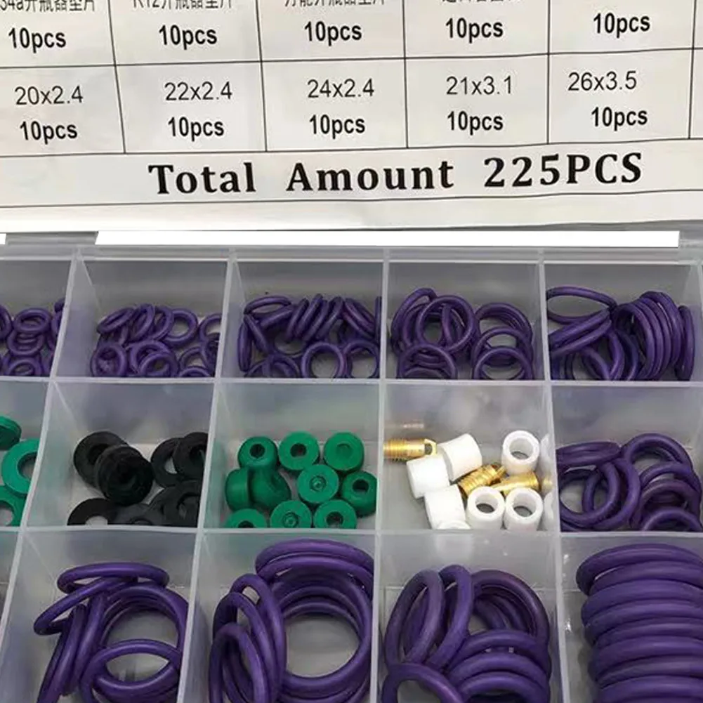 Automotive Air Conditioning Compressor Seal O Rings Kit 225pcs for R22 and For R134a Car AC Repair O Type Ring Gaskets Set
