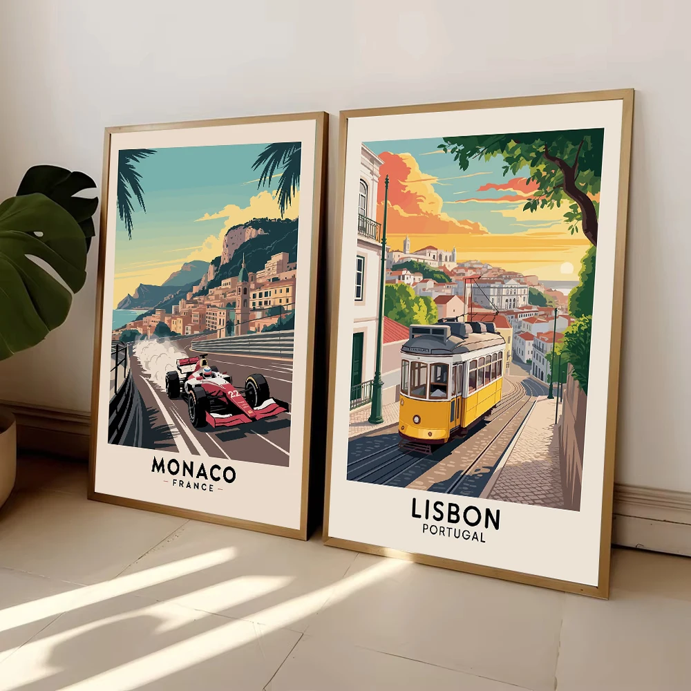 Venice Italy Travel Monaco France Lisbon Portugal Cityscape Poster Canvas Painting Print Wall Art Picture Living Room Home De