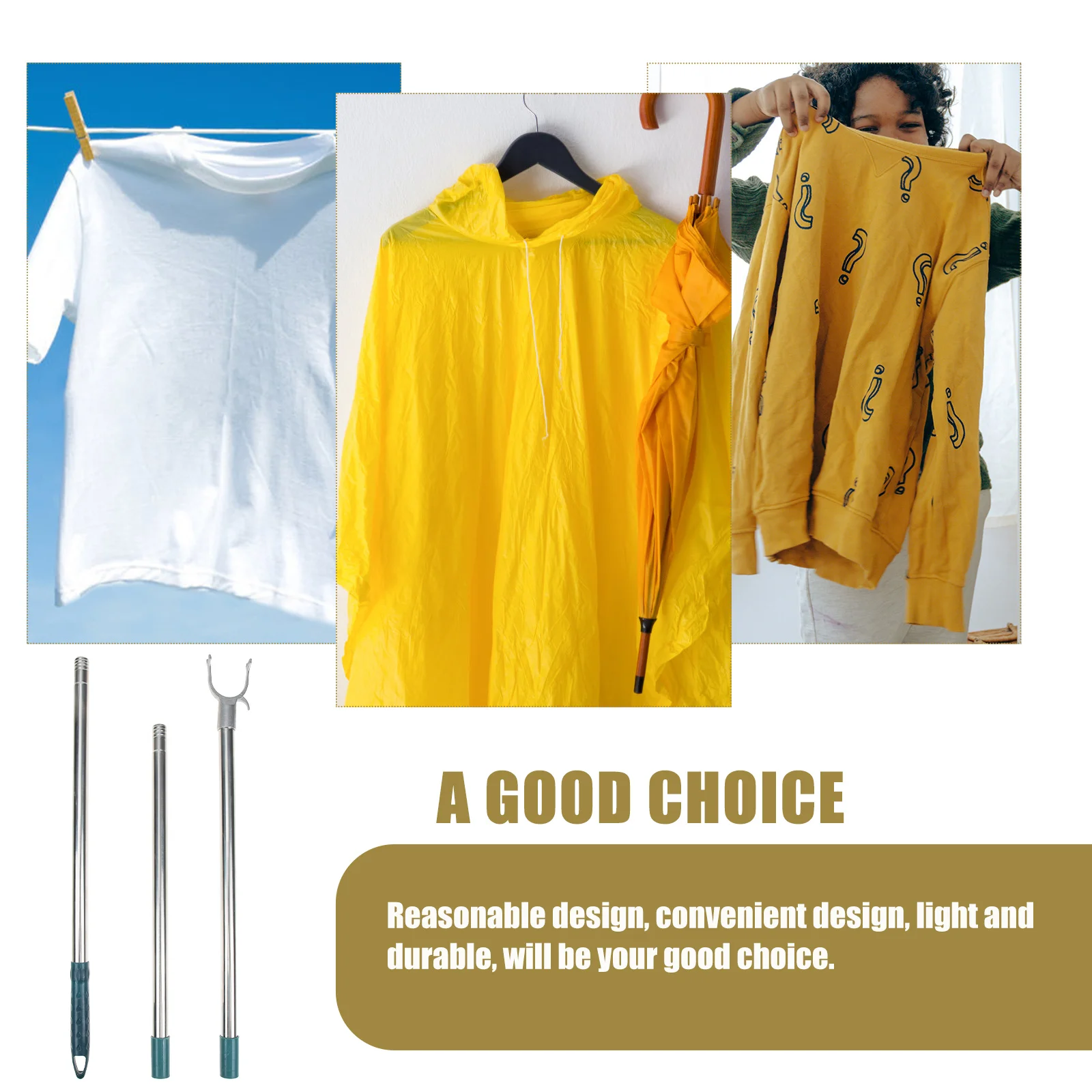 

Clothesline Splicing Pole Stainless Steel Adjustable Dark Green Poles for Hanging Clothes Reach Stick Practical Function