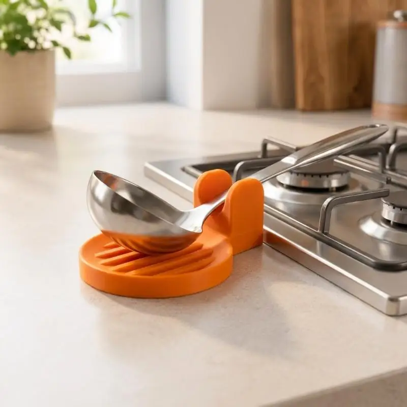 White Minimalist Draining Spoon Holder Heat Resistant Non Slip Kitchen Countertop Spatula Ladle Storage Rack