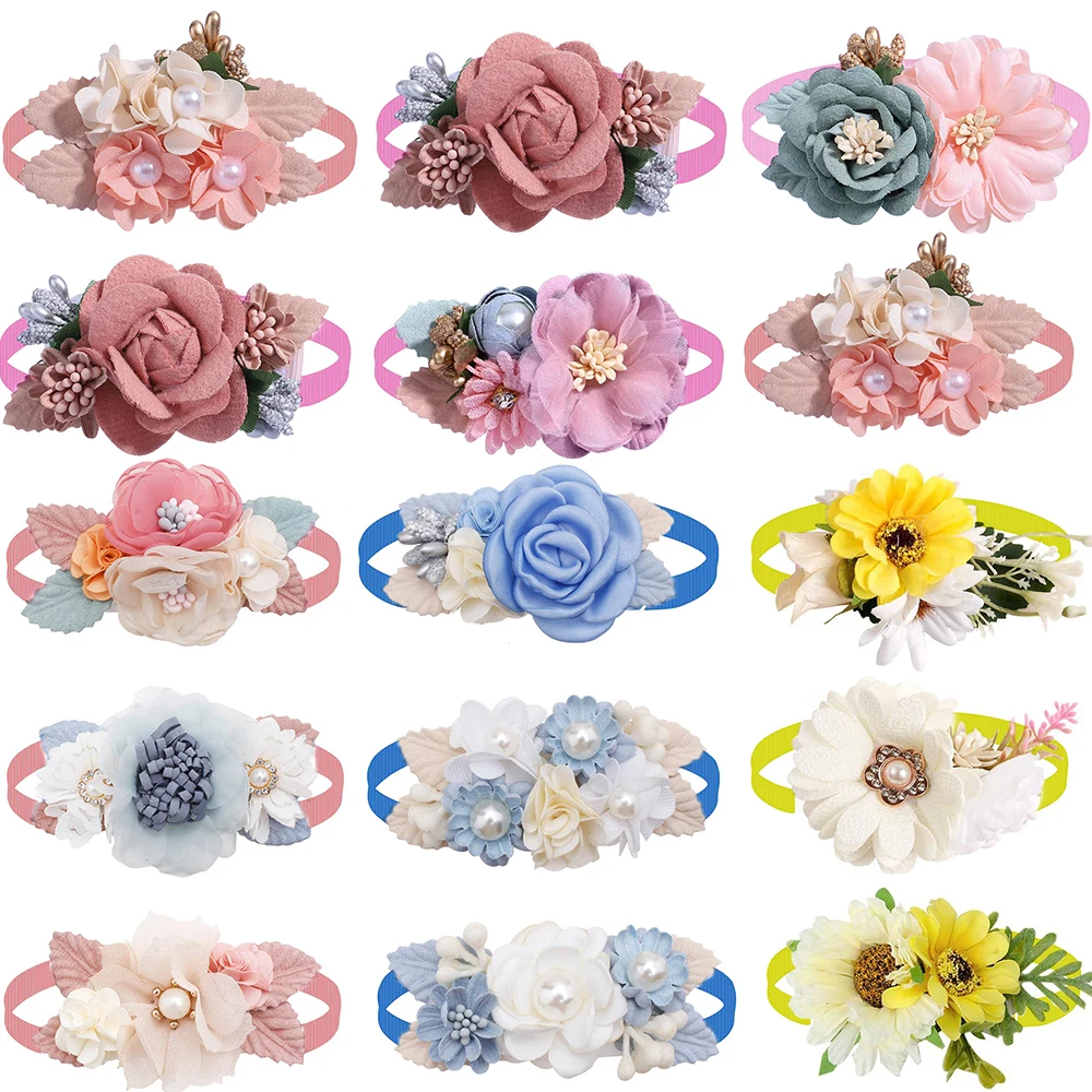 10pcs Flowers Dog Bowties Cute Pet Bowties Cat Dog Grooming Accessories Puppy Adjustable Collar Dog Bow Ties Supplies