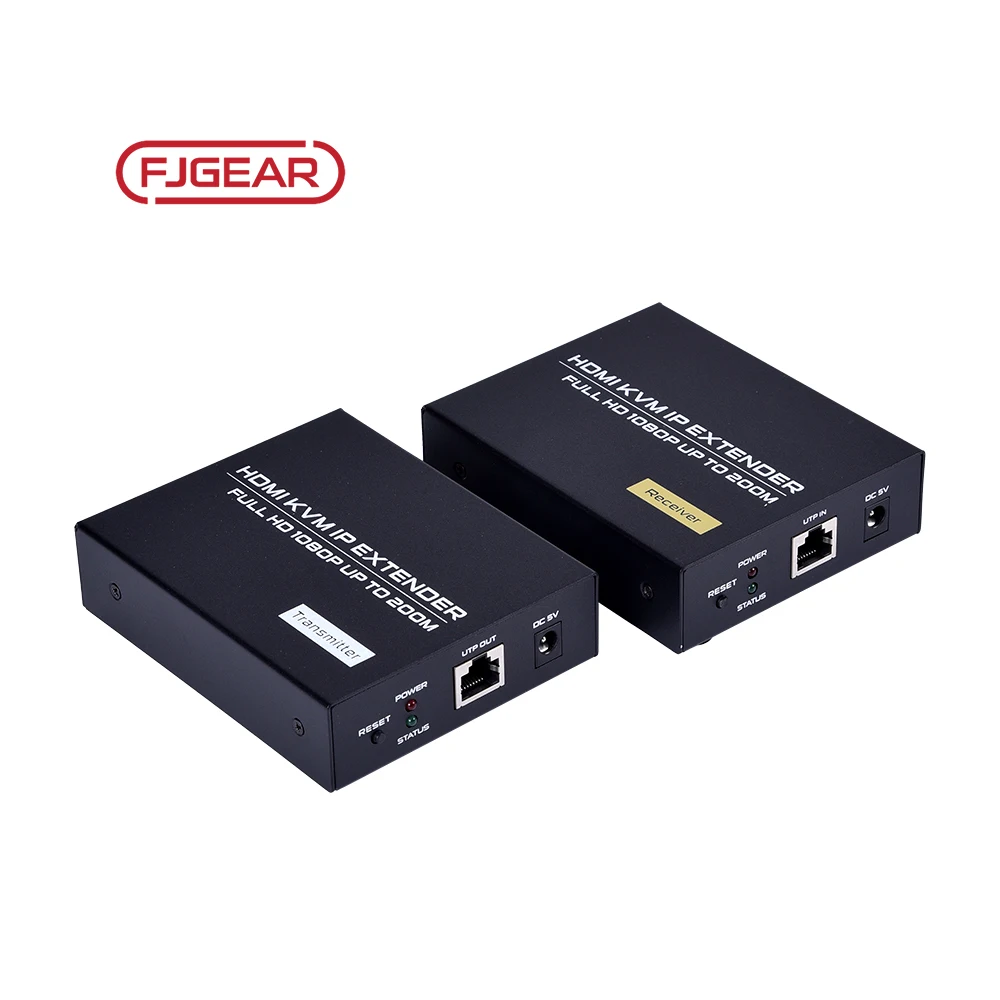 FJGEAR FJ-HKV200 HDMI KVM IP Extender 200M 1080P@60Hz Over CAT5e CAT6 Cable USB KVM Extender for PC NVR Monitor