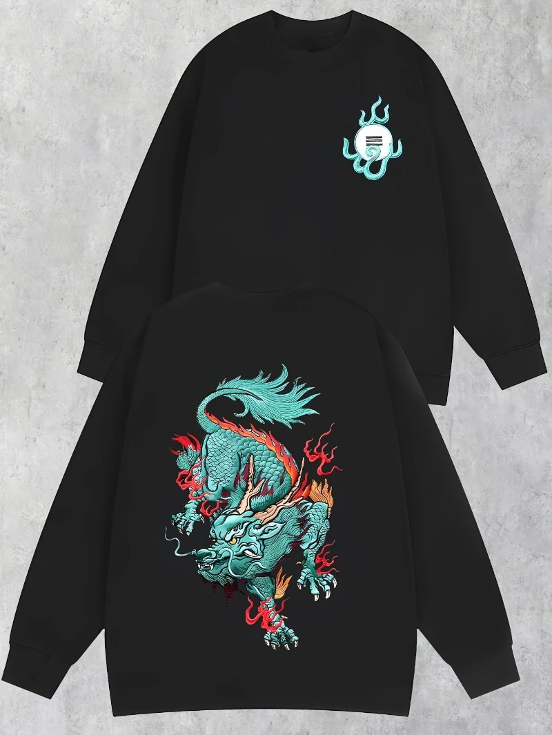 

Мужской уличный свитер в стиле панк, бежевый, бирюзовый, пуловер с графическим рисунком, осень-зима 202, толстовка с круглым вырезом для мужчин и женщин, топ