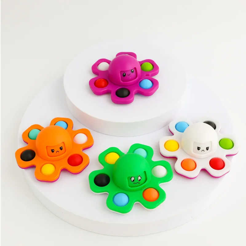 3IN1 Flip Octopu Press It Toy Finger Spinner Toys Anti Relieve Stress Hand Fingertip Gyro Push Bubble Change Face Sensory Toy