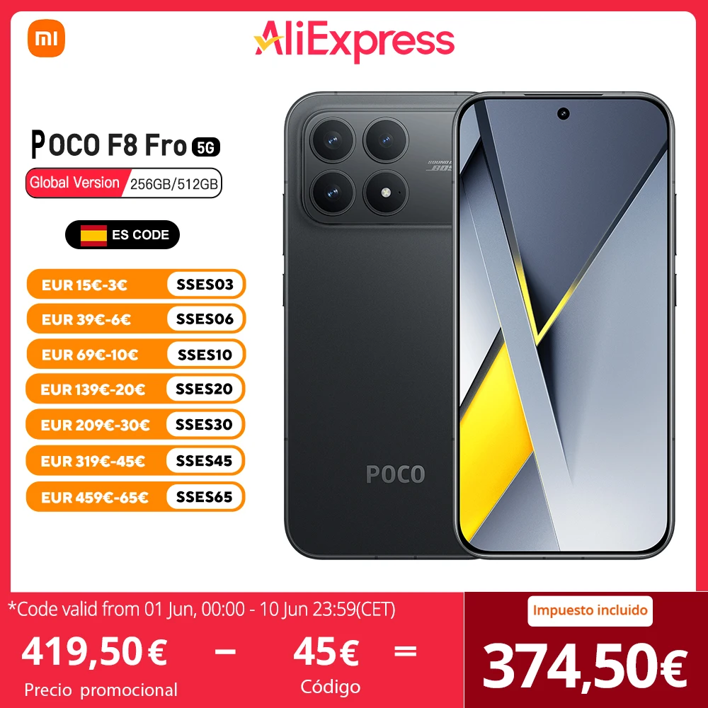 POCO F8 Pro 5G Versión Europea 256GB/512GB Snapdragon 8 Elite Pantalla AMOLED 6,59", 120Hz, 50MP OIS, 6210mAh, IP68, WiFi 7, NFC