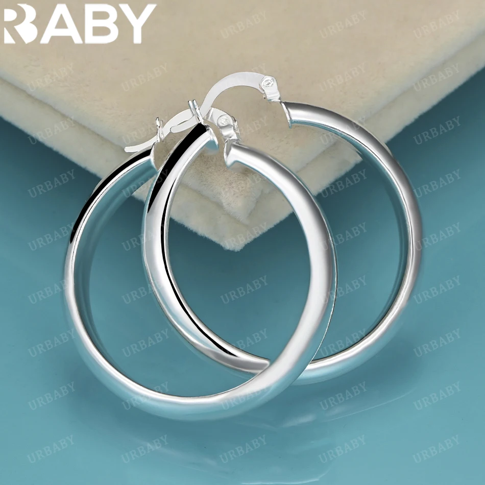 

URBABY Popular Fine 925 Sterling Silver 35mm Round Hoop Earrings for Women Creativity Gift Street All-match Party And Daily Wear